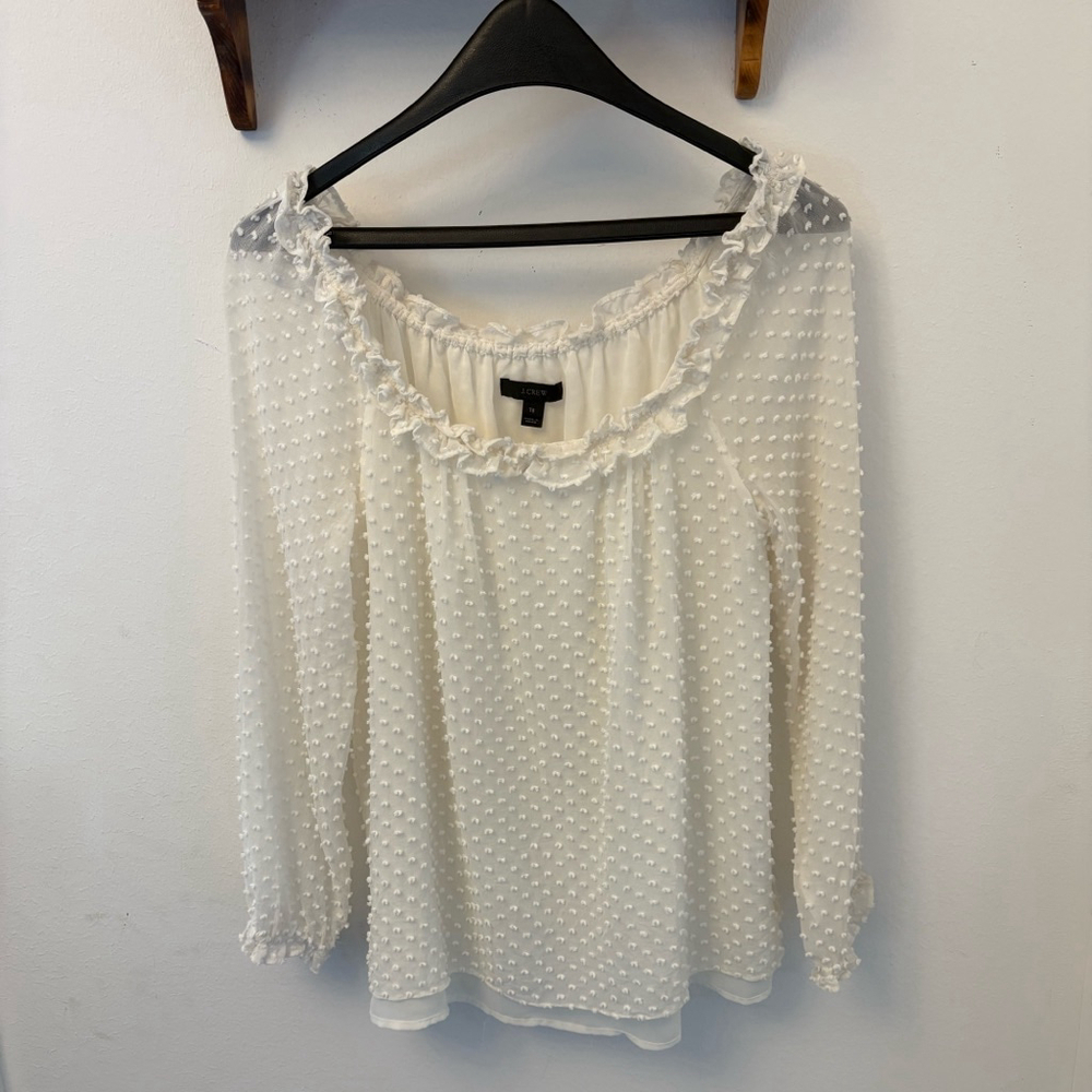 J.Crew Swiss Dot Penny Ruffle Silk Blend Blouse Tall Small